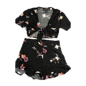 Black two piece co-ord floral short set